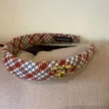 Korean style houndstooth woolen headband with cute gold horse ornament for women winter - Light Color