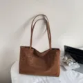 Large capacity brown leopard print tote bag for women, stylish autumn winter shoulder bag. - Brown without Charm