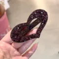 Pince à cheveux cœur en cristal scintillant coréen barrette strass de luxe femme - Fuchsia