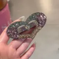 Pince à cheveux cœur strass scintillante barrette cristal élégante accessoires mode - Rose Gris