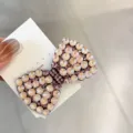 Pince à cheveux nœud en strass scintillants, accessoire élégant en cristal pour femmes. - Rose Mocha