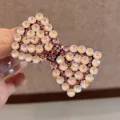 Pince à cheveux nœud strass scintillant pour femme, barrette élégante en cristal au quotidien. - Rose