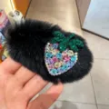 Pince a cheveux peluche fraise strass brillante accessoire cheveux moumoute femme - Noir
