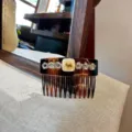 Korean chic tortoise shell hair comb with sparkling rhinestones and cute dog accent for stylish women. - Coffee
