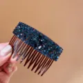 Korean luxury dark blue rhinestone hair comb, elegant crystal insert hair accessory for women - Ink Blue