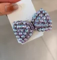 Pince à cheveux nœud strass violet, barrette bec de canard en cristal étincelant femme. - Violet Transparent