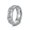 Silver titanium steel spinner ring for men, anxiety stress relief ring with chain design SKU - Size 6 / Silver Ring + Silver Gear