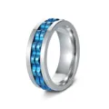 Men stainless steel spinner ring with blue chain link titanium steel fashion jewelry band - Size 6 / Silver Ring + Blue Gear