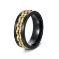 Men black gold spinner ring titanium steel gear anxiety ring cool jewelry accessory - Black Ring + Gold Gear
