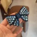 Pince à Cheveux Nœud Strass Bleu, Barrettes Cristaux Brillants pour Coiffure Femme - Bleu encre