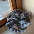 Korean style denim texture scrunchie with delicate lace edge, chic hair accessory. - Lace Patchwork Scrunchies