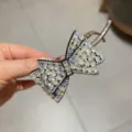 Barrette à cheveux nœud papillon strass style français pince élégante brillante pour femmes - Blanc