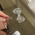 Pince à cheveux nœud strass scintillante, élégante barrette cristal pour femmes filles 90 - Blanc