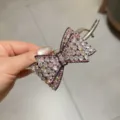 Pince à cheveux élégante nœud strass français barrette cristal étincelante pour femmes - Rose