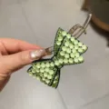 Pince à cheveux nœud strass vert élégante barrette papillon brillante pour les femmes - Vert Mocha