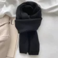 Classic black knitted scarf for women, cozy winter warm thick neckerchief soft stylish apparel. - Black