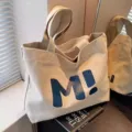 Canvas tote bag for women, large capacity casual shoulder bag, minimalist daily shopping bag. - Zipped with Inner Pocket / Off White