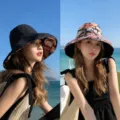 Women reversible bucket hat wide brim sun protection beach hat casual summer outdoor hat stylish - Double-Sided Big Flower [Black]