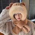 Leuke capybara pluche muts en sjaal set winter warme dikke oorklep winddichte muts dames. - Capybara Tweedelig Set / Khaki