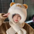 Leuke pluche muts en sjaal set voor vrouwen, warme winterdierenhoed met oorkleppen. - Capybara Tweedelig Set / Wit