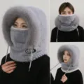 Winter warme pluche capuchon sjaal detail dikke fleece voering en winddicht gezichtsontwerp. - Golvende Trui Hoed / Grijs