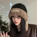 Cozy black and brown plush winter hat, soft fuzzy thermal bucket cap for warm daily wear. - Khaki
