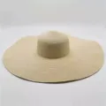 Womens wide brim straw hat summer beach sun hat flat top woven holiday hat beige - Beige Oversized Straw Hat