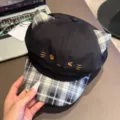 Béret noir style punk sous-culture avec oreilles de chat, visière à carreaux et broderie. - Noir