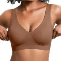 Women seamless jelly bra deep v comfortable soft wireless everyday bra brown bralette top - S / Top And Bottom / Coffee