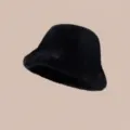 Cappello da pescatore in peluche nero da donna, cappello secchiello invernale caldo, morbido. - Circonferenza 55-59cm (Profondità 24cm) / Nero