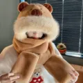 Joli ensemble bonnet écharpe en peluche capybara hiver chaud coupe-vent cache-oreilles femme - Ensemble Trois Pièces Capybara / Marron