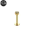 Gedetailleerd overzicht van een gouden titanium labret piercing met gladde kogel. - Externe Schroefdraad Gladde Bal Stijl (G23LAI102-G120803015) / Goud
