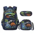 Dinosaur School Backpack Set 3-Piece Primary Students Bookbag Waterproof Kids School Bag - Luminous Dinosaur 3-Piece Set (2047)