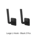 Black L-shaped hooks set of 2, punch-free wall mount brackets for kitchen and home organization. - Black