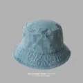 Classic light blue denim bucket hat for women casual sun protection stylish casual fashion hat - Plain Denim Caps [Light Blue]