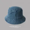 Classic blue denim bucket hat for women, casual vintage sun protection cap for daily wear. - Plain Denim Caps [Medium Blue]