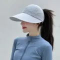 Chapeau de soleil visière vide à large bord pour femmes casquette queue de cheval séchage rapide. - Taille unique / Gris