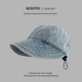 Casual denim sun hat for women, empty top design with adjustable drawstring for summer. - Denim Ruth Style (Light Blue)