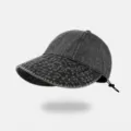 Grey washed denim sun hat with adjustable drawstring, UPF50+ UV protection sun hat for women. - Black Open-top Denim