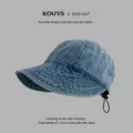 Japanese style denim sun hat casual empty top bucket hat outdoor summer sun protection cap - Ruth Denim [Dark Blue]