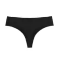 Women black seamless ice silk thong low waist breathable T-back underwear sexy style - S / Black