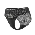 Black lace thong for women, low waist sexy minimalist underwear with cute heart hollow design and bow. - S / Black
