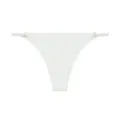 Women low waist white thong underwear with gold metal ring and adjustable strap variant. - S / White
