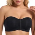 Black strapless bra with front closure, comfortable push-up design for daily wear. - S / Black
