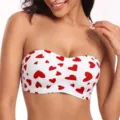 Seamless strapless push-up bra with cute red heart print, comfy anti-slip tube top. - S / Red Hearts