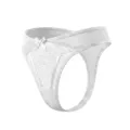 Sexy white lace low-rise thong for women, elegant bowknot and comfortable satin straps. - S / White