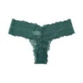 Dark green lace thong for women, elegant low-rise floral panties with comfortable breathable design. - S / Green