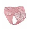 Pink lace thong panties for women, low waist sexy minimalist hollow out underwear with bow. - S / Pink