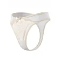 Women's sexy low-rise lace thong panties, white color with elegant bow and delicate floral lace. - S / Nude