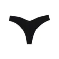 Black seamless low-rise thong, minimalist solid color breathable underwear for women. - S / Black